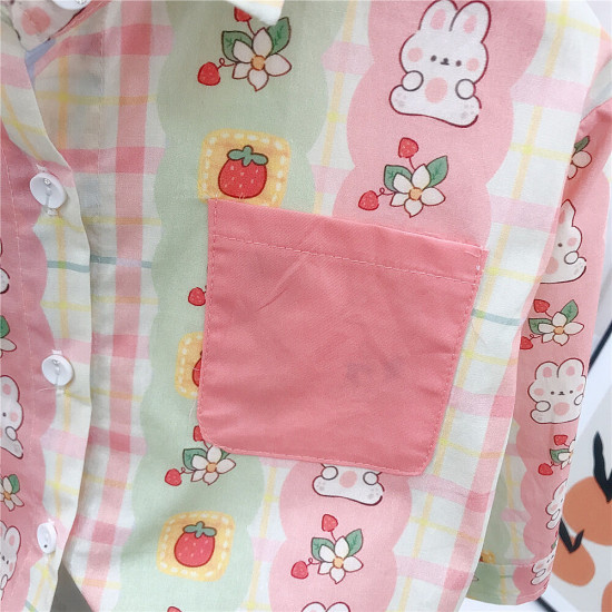 18M-7Y Toddler Girls Multicolor Plaid Bunny Shirt  Girls Fashion Clothes  