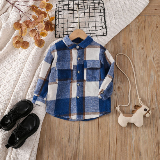 2-7Y Toddler Plaid Shirt Splicing Casual Bottoming Shirt  Toddler Boutique Clothing  