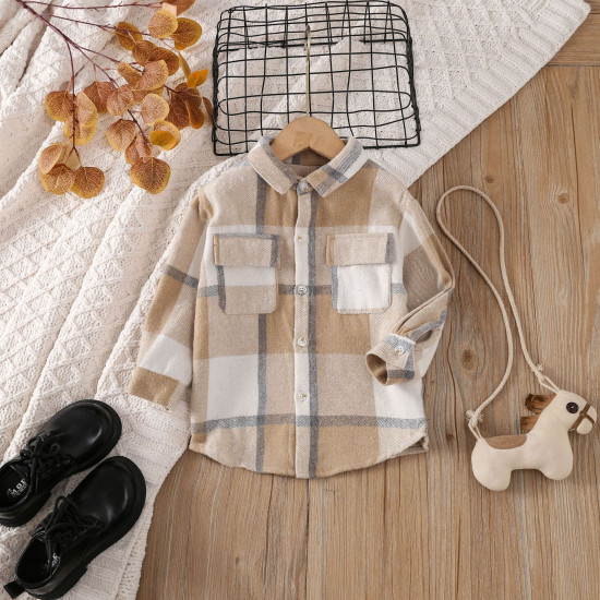 2-7Y Toddler Plaid Shirt Splicing Casual Bottoming Shirt  Toddler Boutique Clothing  