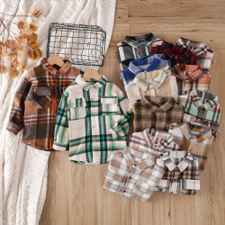2-7Y Toddler Plaid Shirt Splicing Casual Bottoming Shirt  Toddler Boutique Clothing  