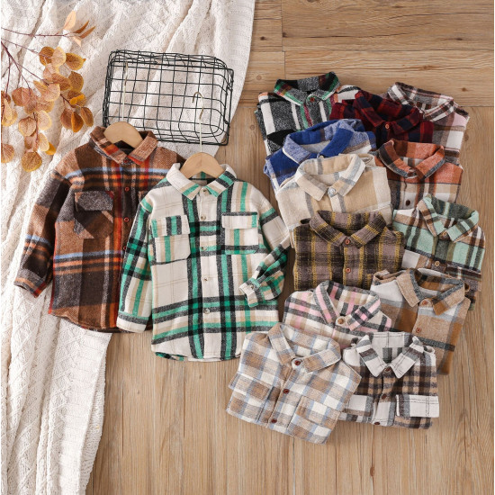 2-7Y Toddler Plaid Shirt Splicing Casual Bottoming Shirt  Toddler Boutique Clothing  