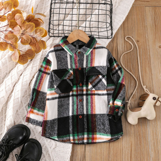 2-7Y Toddler Plaid Shirt Splicing Casual Bottoming Shirt  Toddler Boutique Clothing  