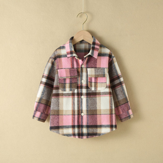 2-7Y Toddler Plaid Shirt Splicing Casual Bottoming Shirt  Toddler Boutique Clothing  