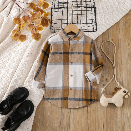 2-7Y Toddler Plaid Shirt Splicing Casual Bottoming Shirt  Toddler Boutique Clothing  