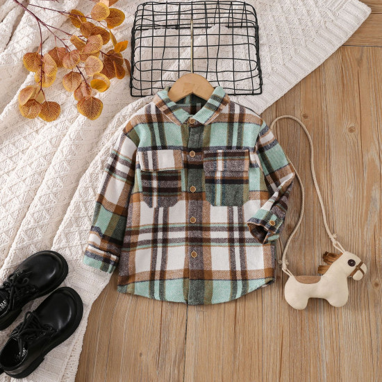 2-7Y Toddler Plaid Shirt Splicing Casual Bottoming Shirt  Toddler Boutique Clothing  