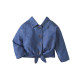 18M-6Y Toddler Girls Long Sleeve Solid Lapel Hem Knotted Shirt  Girls Fashion Clothes   