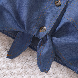 18M-6Y Toddler Girls Long Sleeve Solid Lapel Hem Knotted Shirt  Girls Fashion Clothes   