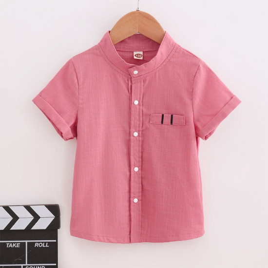 18M-6Y Solid Color Short Sleeve Button Shirt  Kids Boutique Clothing  