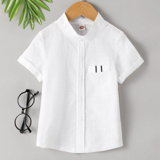 18M-6Y Solid Color Short Sleeve Button Shirt  Kids Boutique Clothing  
