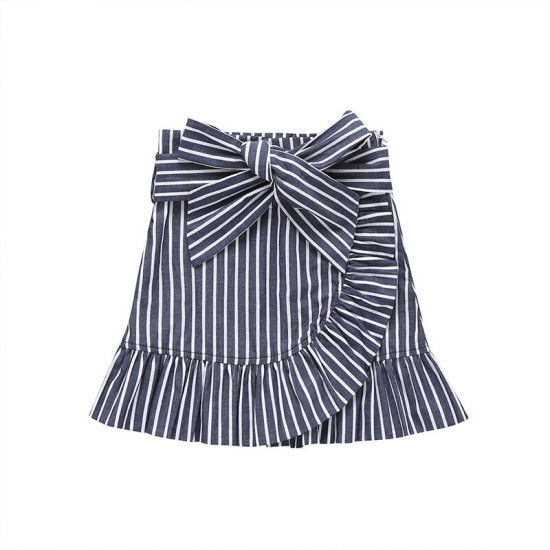 18M-6Y Toddler Girl Vertical Striped Ruffled Half-Body Skirt With Waistband Fashion Girl    