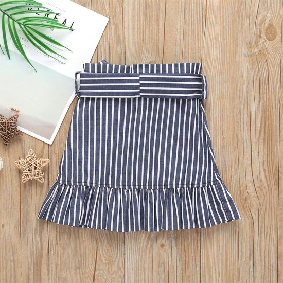 18M-6Y Toddler Girl Vertical Striped Ruffled Half-Body Skirt With Waistband Fashion Girl    