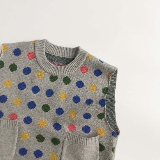 9M-6Y Toddler Colorful Polka Dots Knitted Waistcoat Sweater Vest  Toddler Boutique Clothing   