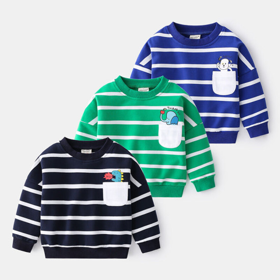 18M-6Y Toddler Boys Casual Round Neck Pullover Striped Sweatshirts  Boys Clothing   