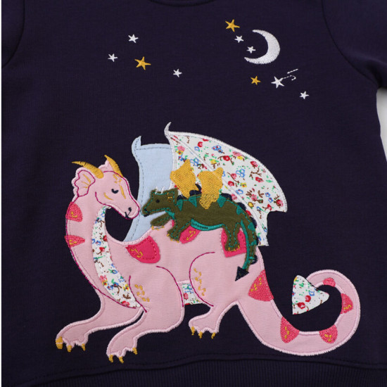 18M-7Y Toddler Girls Dinosaur Embroidered Sweatshirts  Girls Clothes   