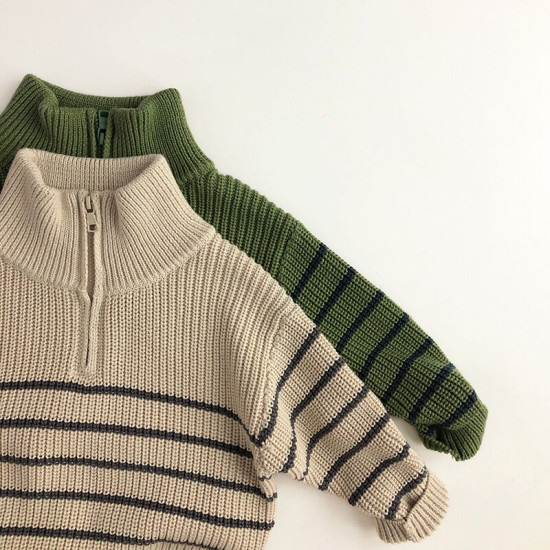 12M-6Y Unisex Retro Half-Zip Pullover Knitted Sweater  Toddler Boutique Clothing   