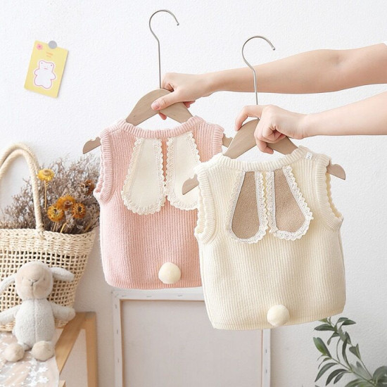 9M-5Y Toddler Girls Three-Dimensional Bunny Ears Cardigan Vest Sweater  Girls Clothes   