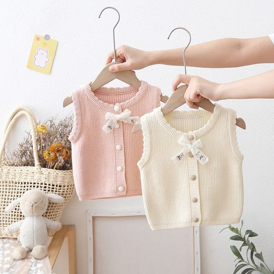 9M-5Y Toddler Girls Three-Dimensional Bunny Ears Cardigan Vest Sweater  Girls Clothes   