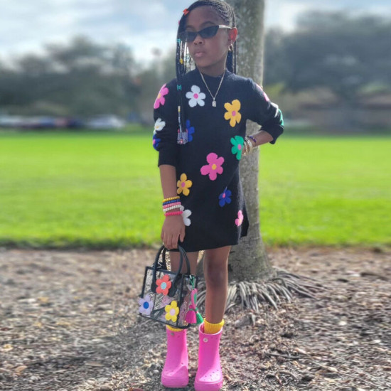 18M-6Y Toddler Girls Flower Knitted Sweater Dresses  Girls Clothes   