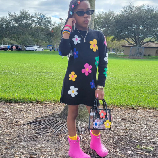 18M-6Y Toddler Girls Flower Knitted Sweater Dresses  Girls Clothes   