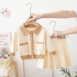 12M-5Y Toddler Girls Knitted Sets Lapel Cardigan Sweater And Skirts  Girls Fashion Clothes   