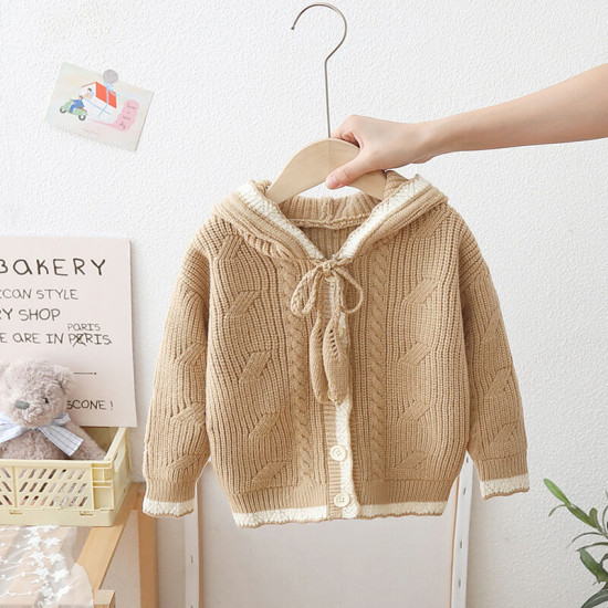 12M-5Y Toddler Girls Knitted Solid Color Hoodie Sweater Cardigan  Girls Clothes   