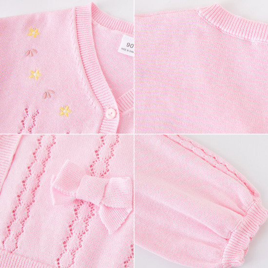 18M-6Y Toddler Girls Embroidery Floral Sweater Knitted Cardigan  Girls Clothes   