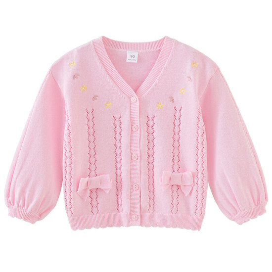 18M-6Y Toddler Girls Embroidery Floral Sweater Knitted Cardigan  Girls Clothes   