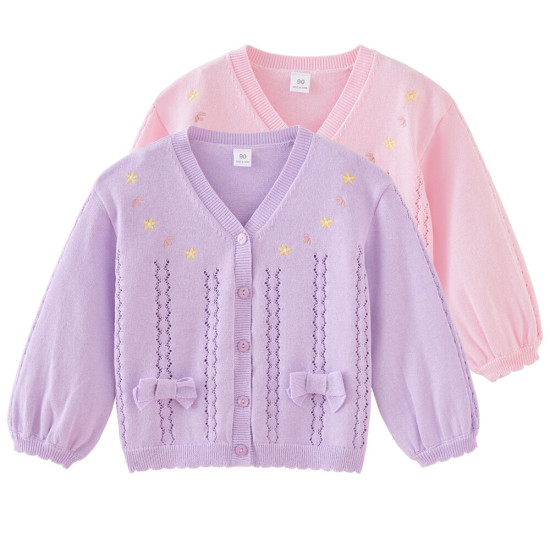 18M-6Y Toddler Girls Embroidery Floral Sweater Knitted Cardigan  Girls Clothes   