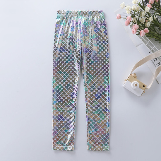 3-8Y Kids Girls Mermaid Fish Scale Gradient Leggings  Clothing Kidswear   
