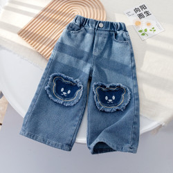 9M-6Y Toddler Girls Bear Denim Straight Pants  Girls Clothes   