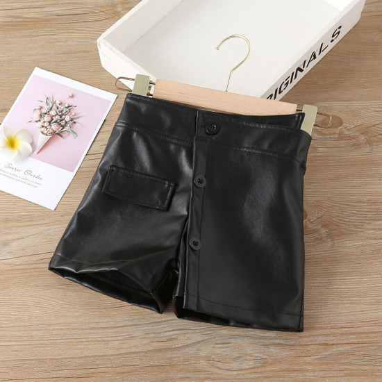 2-7Y Toddler Girls PU Leather Casual Shorts  Girls Fashion Clothes   