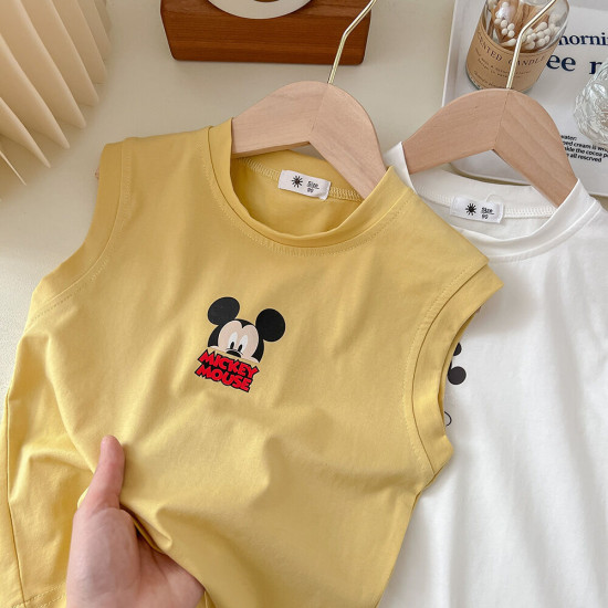 18M-7Y Toddler Girl & Boy  Sleeveless Cartoon Print Round Neck Top  Toddler Clothing   