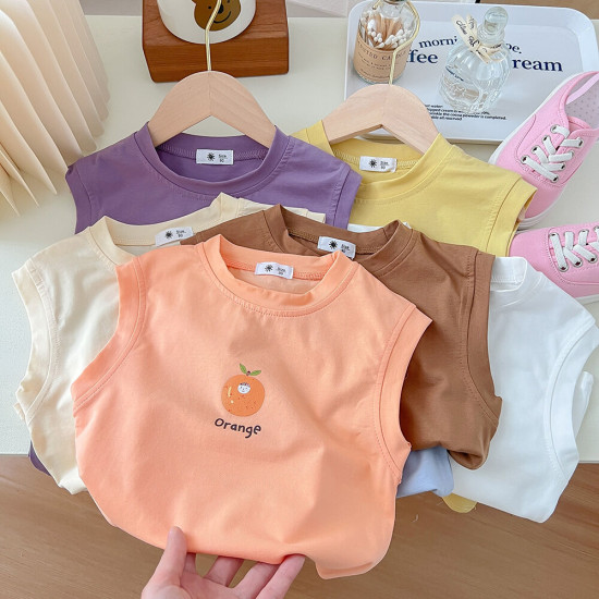 18M-7Y Toddler Girl & Boy  Sleeveless Cartoon Print Round Neck Top  Toddler Clothing   