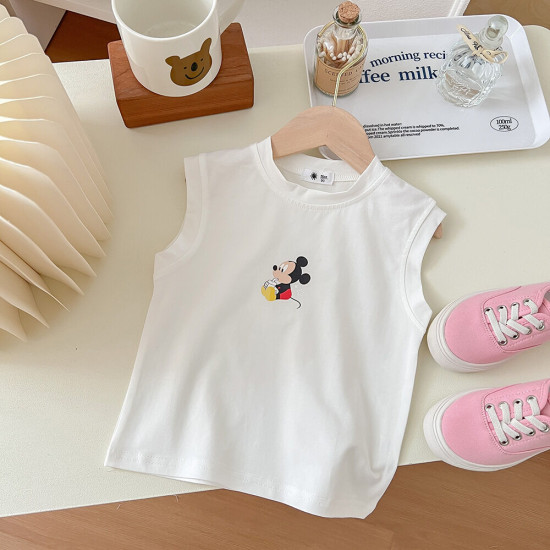 18M-7Y Toddler Girl & Boy  Sleeveless Cartoon Print Round Neck Top  Toddler Clothing   