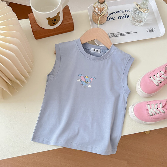 18M-7Y Toddler Girl & Boy  Sleeveless Cartoon Print Round Neck Top  Toddler Clothing   
