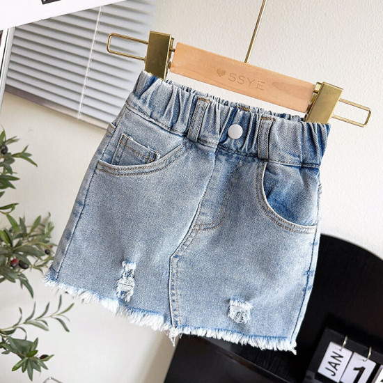 18M-7Y Toddler Girl Solid Color Hole Denim Shorts Girl  Boutique Clothing   