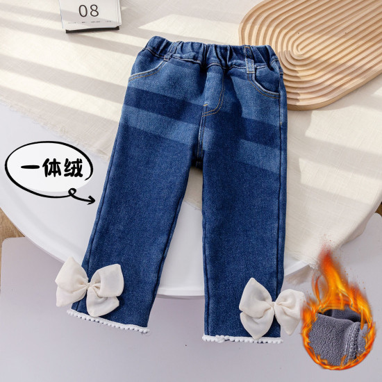 12M-6Y Toddler Girls Button Bow Fleece Flared Jeans Or Leggings  Girls Fashion Clothes   