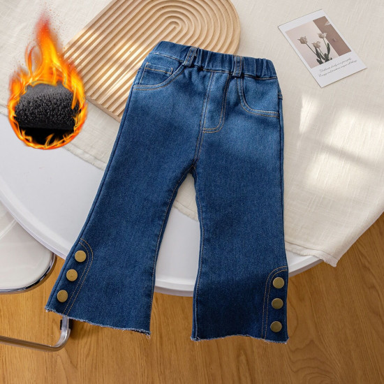 12M-6Y Toddler Girls Button Bow Fleece Flared Jeans Or Leggings  Girls Fashion Clothes   