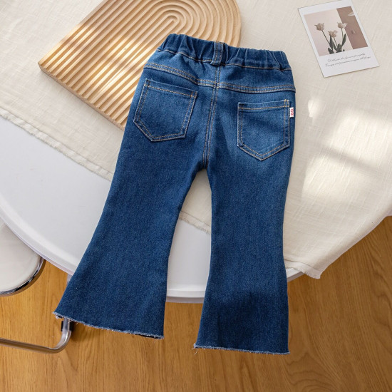12M-6Y Toddler Girls Button Bow Fleece Flared Jeans Or Leggings  Girls Fashion Clothes   