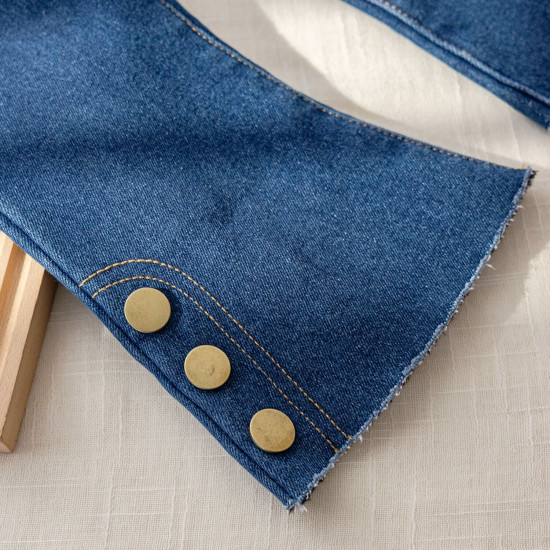 12M-6Y Toddler Girls Button Bow Fleece Flared Jeans Or Leggings  Girls Fashion Clothes   