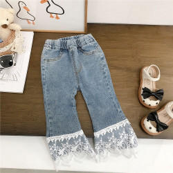 18M-7Y Toddler Girls Lace Trim Denim Flared Pants  Girls Fashion Clothes   
