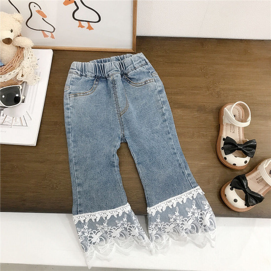 18M-7Y Toddler Girls Lace Trim Denim Flared Pants  Girls Fashion Clothes   