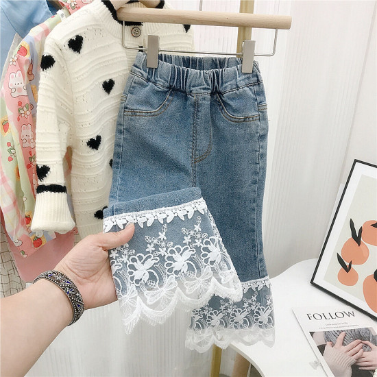 18M-7Y Toddler Girls Lace Trim Denim Flared Pants  Girls Fashion Clothes   