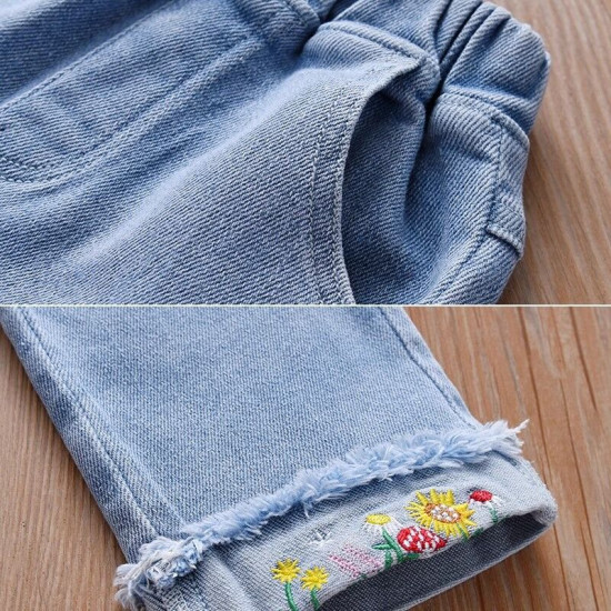 18M-7Y Toddler Girls Embroidered Floral Jeans  Girls Fashion Clothes   