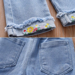18M-7Y Toddler Girls Embroidered Floral Jeans  Girls Fashion Clothes   