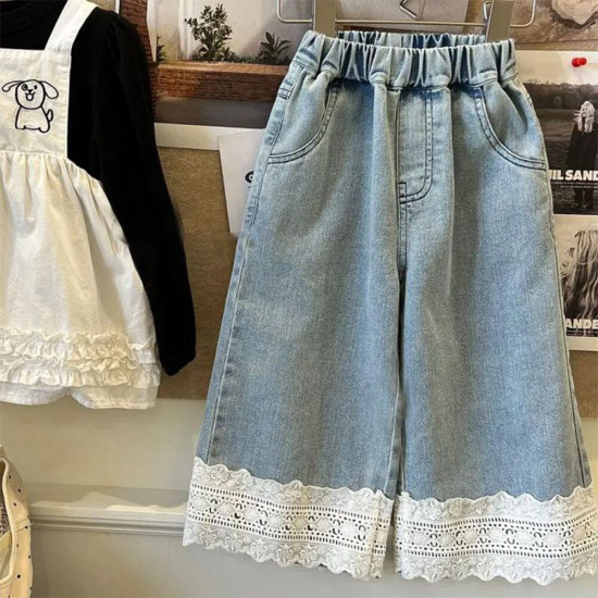 18M-7Y Toddler Girls Lace Denim Wide Leg Pants  Girls Fashion Clothes   