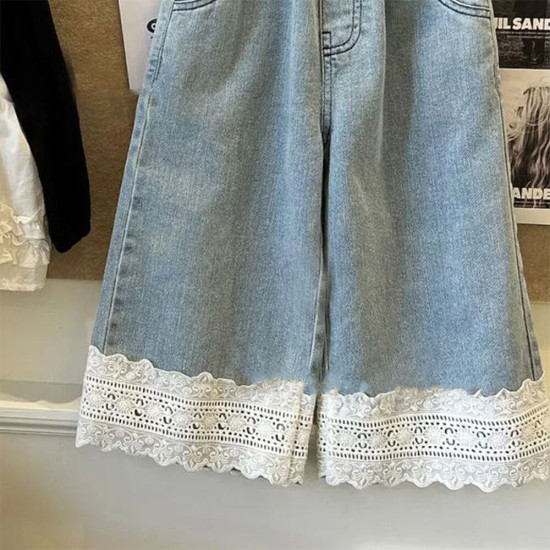 18M-7Y Toddler Girls Lace Denim Wide Leg Pants  Girls Fashion Clothes   
