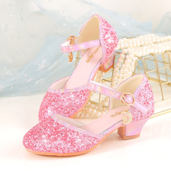 Girls Sequin Crystal Princess Shoes Dress Matching   