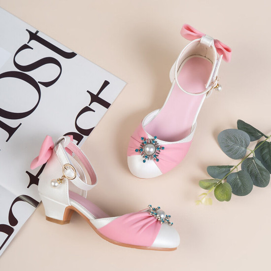 Performance Crystal High-Heeled Leather Shoes Princess Shoes For Girls   