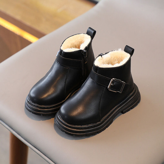 Fashionable Children's Fleece Side Zipper Cotton Boots For Kids  Accessories   